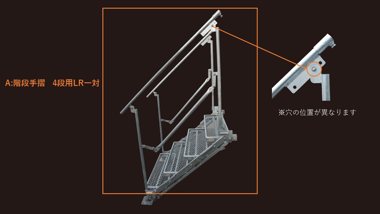 FAラダー(組み立て式階段)　階段手摺LR一対(オプション　やぐら・ステージ兼用)