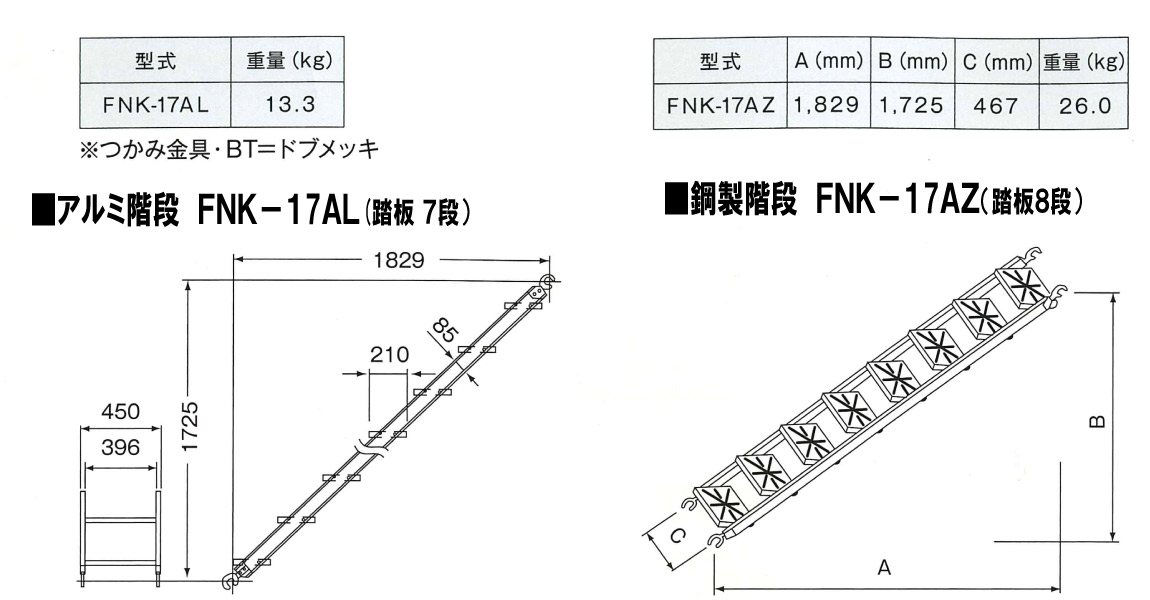 KYC 鳥居型階段 FNK　■アルミ製/■鋼製 　【インチサイズ】